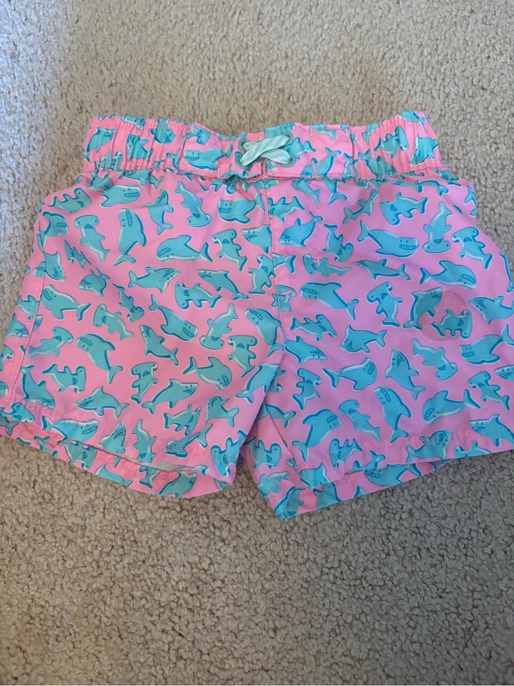 Cat & Jack Pink Swim Trunks with Teal Shark Print